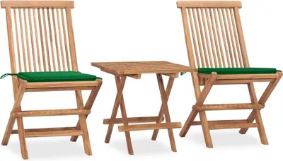 Produktbild von 3-tlg. Garten-Essgruppe mit Kissen Klappbar Massivholz Teak