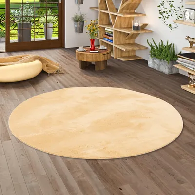 Produktbild von Luxus Super Soft Fellteppich Pearl Gelb Rund, Größe:160 cm Rund