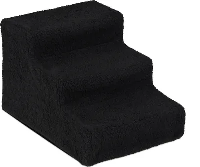Produktbild von Relaxdays Hundetreppe 3 Stufen, kleine & große Hunde, Bett & Couch, Stoffbezug, Tiertreppe innen, 30x35x45 cm, schwarz
