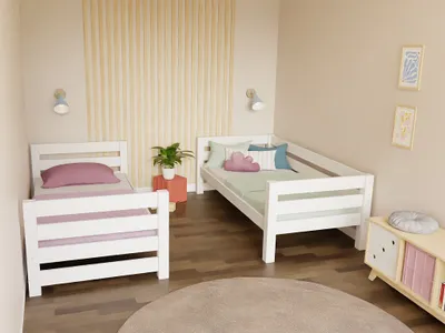 Produktbild von Holz Etagenbett ATLAS mit seitlichen Stauraumtreppen 90x200 cm Weiß, Zustellbett 90x190 cm