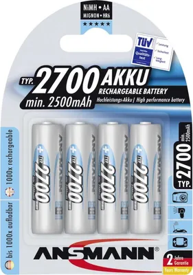 Image de Ansmann 5030842 1x4 Ansmann Akku 2700 Mignon AA 2500 mAh