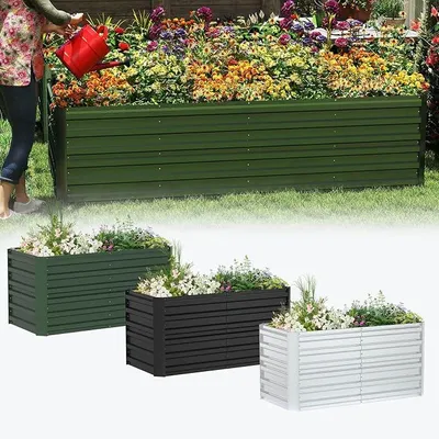 Imagen del producto de Cama elevada de acero galvanizado, rectangular, para jardín, 180x90x58 cm, color