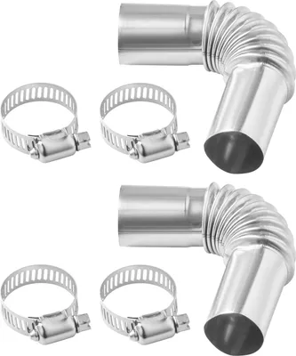 Image de SucceBuy Raccord coudé pour tuyau d'échappement (2 pièces) 25 mm Tuyau d'échappement pour tuyau d'aération de gaz en acier inoxydable avec capuchon de protection contre le vent, convient pour les chauffages autonomes et les chauffages de voiture, y compris 4 pinces pour les chauffages diesel de 2 kW / 5 kW / 8 kW de puissance