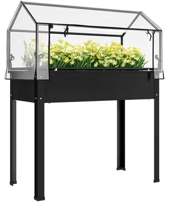 Produktbild von Outsunny Hochbeet mit Abdeckung, erhöhtes Kräuterbeet mit Ablauflöchern Schwarz