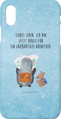 Produktbild von Mr. & Mrs. Panda Iphone 10 Handyhülle Pinguin & Maus Wanderer - Eisblau - Geschenk, Hülle, Ausflug, Wanderlust, X, Cover, Roadtrip, Wandern, Handy