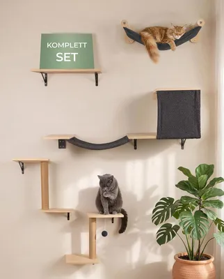 Produktbild von WOOWOOD Kletterwand Katzen 12-teilig XXL Schwarz, Hängematte, Höhle & Kratzsäule