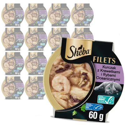 Produktbild von Sheba Filets 16x60g Nassfutter für Katzen mit Huhn, Meeresfisch und Garnelen in Sauce
