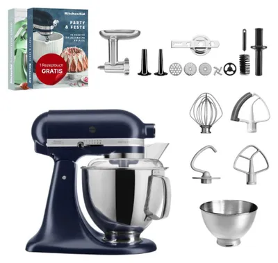 Produktbild von KitchenAid 4,8 L 5KSM175 Artisan Küchenmaschine Meatlover mit Ganzmetall- Fleischwolf Tintenblau