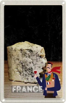 Produktbild von vianmo Blechschild 18x12 cm Frankreich Schimmelkäse Tradition Abenteuer Reisen Urlaub