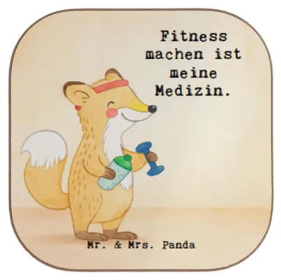 Produktbild von Mr. & Mrs. Panda Tassenuntersetzer Fuchs Fitness Design - Weiß - Geschenk, Untersetzer Glas, Fitnessstudio, Tischuntersetzer, Gläser, Coaster, Kraftsport, Sportclub, für