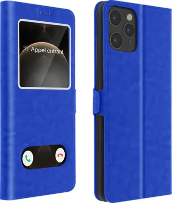 Zdjęcie produktu dla Apple iPhone 12 / 12 Pro Flip Cover z podwójnym okienkiem i funkcją podstawki - niebieski