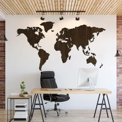 Zdjęcie produktu dla Giallobus - Mapa świata - dekoracja ścienna z drewna orzechowego MDF - 190D x 105D cm - Drewno MDF - Noce