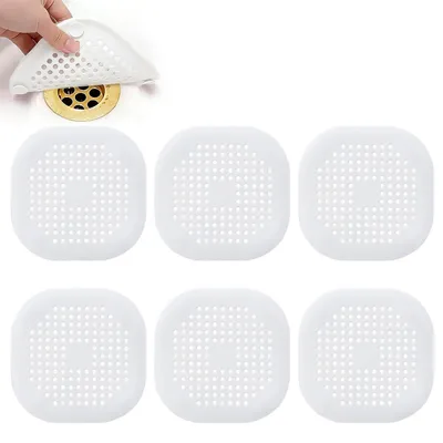 Produktbild von Abflusssieb Silikon Quadrat 6 Stück Weiß mit Saugnäpfen für Dusche Badewanne Küche