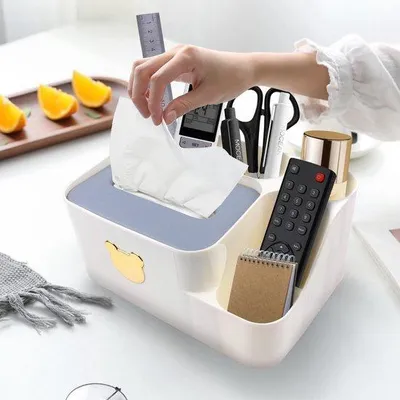 Produktbild von Famanu Tissuebox mit Organizer für Fernbedienungen - Weiß