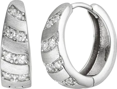 Produktbild von Paar Creolen 17,4x5,9mm aus 925 Silber matt 16 Zirkonia Ohrschmuck teilmattiert