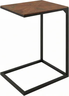 Zdjęcie produktu dla Stolik pomocniczy Velaro – drewno, czarna podstawa w kształcie litery C | Kolor: Brązowy | Wymiary: 45x35x61 cm
