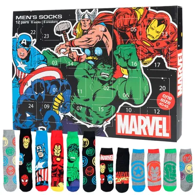 Adventskalender mit 12 Paar Socken, Gr. 40-45, Herren, Sneaker- und lange Socken