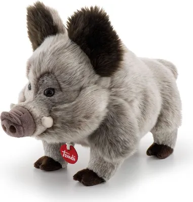 A plush toy wild boar is shown against a white background.