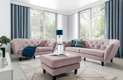 Produktbild von Sofaset Designersofas CHARLOTTE 3-2-1 in Stoff Matt Velvet Altrosa