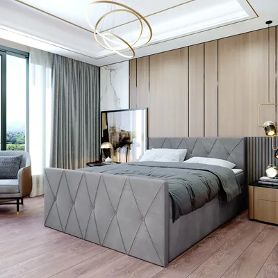 Zdjęcie produktu dla Łóżko kontynentalne CLERMONT – łóżko podwójne o wymiarach 160 x 200 cm z materacem typu bonell, z pojemnikiem na pościel i nakładką. Tapicerowane wezgłowie i podnóżek ozdobione eleganckim pikowaniem (Cloud 82)