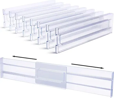 Produktbild von 8tlg Schubladentrenner Verstellbar, Transparente Schubladenteiler, 27,5 - 52CM, Schubladen Organizer für Küchenspeicher, Schlafzimmer