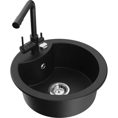 Obrázek produktu pro Mexen Diego 1-miskový granitový dřez s kuchyňskou baterií Duero, Černá - 6512-77-671600-70