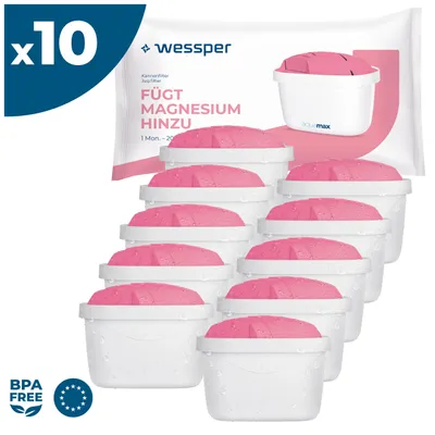 Produktbild von Wessper Wasserfilter Magnesium 10 St | Kompatibel mit Brita, Dafi, Philips und Aquafloow Wasserfilterkannen | Kompatibel mit Wasserfilterkannen