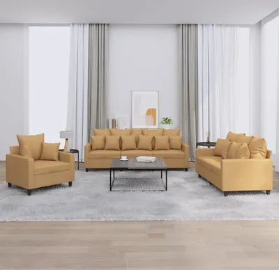 Produktbild von 3-tlg. Sofagarnitur mit Kissen Braun Samt , Schlafsofas 2024 Neu