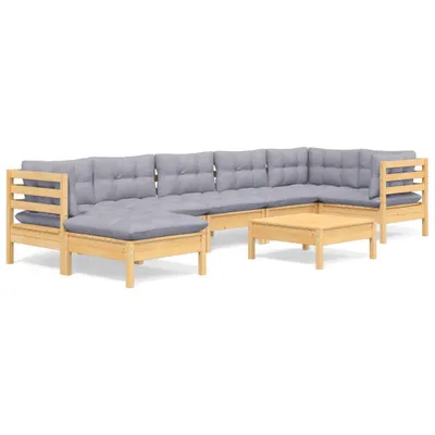 Image de vidaXL Ensemble salon de jardin 8 pièces avec coussins gris pin massif