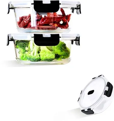 Immagine prodotto di Barattoli di vetro con coperchio, 2 pezzi, rotondi, ermetici, per alimenti, adatti al microonde, senza BPA
