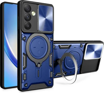 Produktbild von Handyhülle für Samsung Galaxy A54 5G Dual-Layer Stoßfest Rüstung Hülle mit Dia Kameraschutz und Kreisförmig Ring Ständer Blau