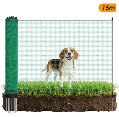 Produktbild von Faziango Mobiler Hundezaun Weidezaun 115 cm x 15 m – Elektrozaunnetz für Hunde, Hühner & Garten – Flexibler Begrenzungszaun mit Pfosten, Heringen und Isolatoren