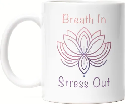 Produktbild von Breath In Stress Out Tasse weiß Meditation Zen Yoga Achtsamkeit Entspannung Stressabbau