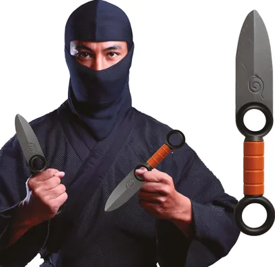 Imagen del producto de Accesorios de carnaval Ninja Kunai, disfraz y rojo, 18 cm. Accesorios de armas ninja, ideal para disfraces, color: plateado/marrón