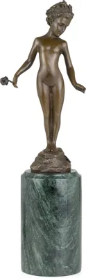 Image de Moritz Statuette en bronze Fillette aux fleurs avec rose Hauteur 31,5 cm 1,65 kg Sculpture Statue Style antique historique Décoration Vintage