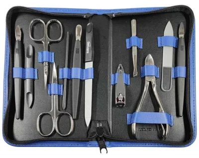 Produktbild von 12teiliges Solingen* Maniküre Set mit Leder-Etui Nagelpflege, Blau