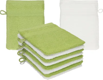 Produktbild von Betz 10 Stück Waschhandschuhe 16x21 cm PREMIUM 100% Baumwolle  Farbe: avocadogrün - weiß