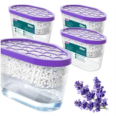 Image de Sillar : Lot de 4 déshumidificateurs d'air de 600 ml, parfum lavande – Absorbeurs d'humidité pour salle de bain et armoires