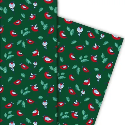 Produktbild von Niedliches Weihnachts Geschenkpapier mit Vögeln, grün - G4819, 32 x 48cm