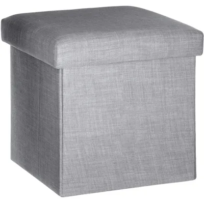 Produktbild von Atmosphera Pouf/Hocker - Aufbewahrungsbox - hellgrau - PU/MDF - 38 x 38 cm