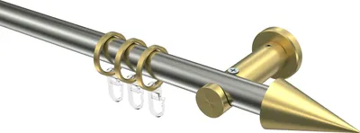 Produktbild von Interdeco Gardinenstange / Vorhangstange Edelstahl-Optik / Messing-Optik, Typ Platon Savio (Kegel), 20 mm Ø 1-läufig, 520 cm