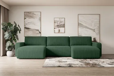 Produktbild von ALTDECOR Ecksofa mit Schlaffunktion und Bettkasten Corner Sofa Eckcouch Couch U-Form universal, links/rechts angeordnet Schlafcouch Ausziehbar Wohnlandschaft Schlafsofa KLEEA-U - 347x143x83cm Grün