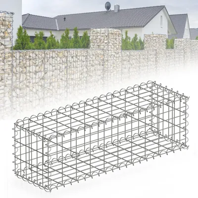 Immagine prodotto di Floordirekt Cesto a gabbione Lenox, cesto in acciaio zincato, schermatura per giardino, parete a gabbione in filo metallico, divisorio per esterni, 100x30x30 cm