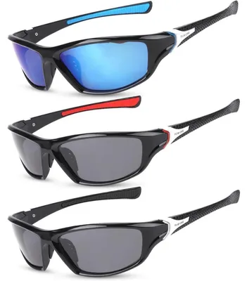 Productafbeelding van Sportzonnebrillen, 3 stuks, UV 400, gepolariseerd, voor heren en dames, geschikt voor fietsen, vissen en wandelen, zwart