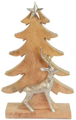 Produktbild von Riffelmacher Deko Weihnachtsbaum mit Hirsch 74553 - Mangoholz Aluminium - Natur Silber - 39,5 x 24,5