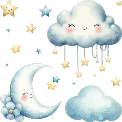 Produktbild von Wandaufkleber Kinderzimmer – Wandsticker für Baby & Kinder – Selbstklebende Wanddekoration – Abnehmbar ohne Rückstände – Deko für Mädchen & Jungen - Stilvoller Pastellhimmel mit Sternen und Wolken60x60 cm