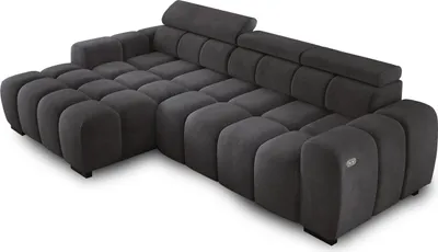 Produktbild von Ecksofa OMBO 285x168x77/97 cm, Linke Seite Mit Schlaffunktion, Elektrisch Ausziehbarer Sitzfläche, Verstellbaren Kopfstützen, Dunklen Buchenholzfüßen, Hydrophobem SALVADOR-Bezugstoff - Schwarz