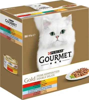 Produktbild von GOURMET Gold Feine Komposition Katzenfutter nass, Sorten-Mix 8er Pack (1er Pack (8 x 85g))