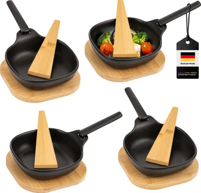 Produktbild von bremermann Grillpfännchen 4er inkl. Bambus-Untersetzern und Bambus-Schabern
