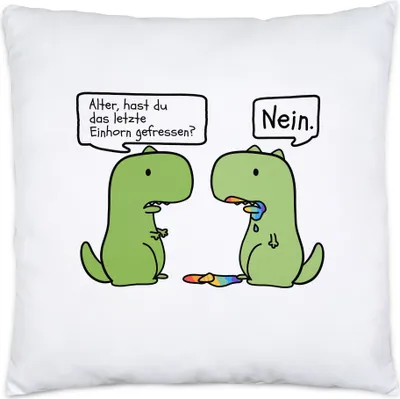 Produktbild von T-Rex frisst Einhorn Kissen inkl. Füllung Lustiges Einhorn Dinosaurier Fun Dino Geschenk Ironie Sarkasmus